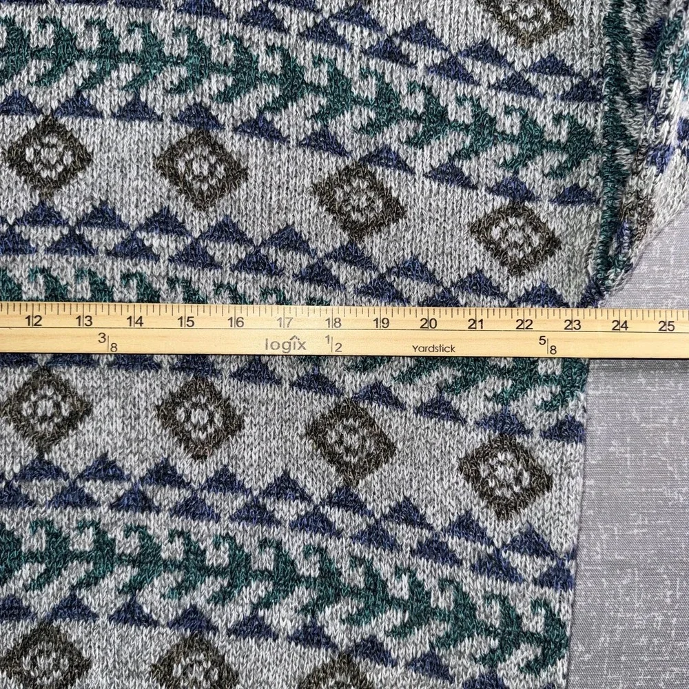 Reed St James Sweater Mens XL Gray Blue Green Geometric Knit Pullover USA Made